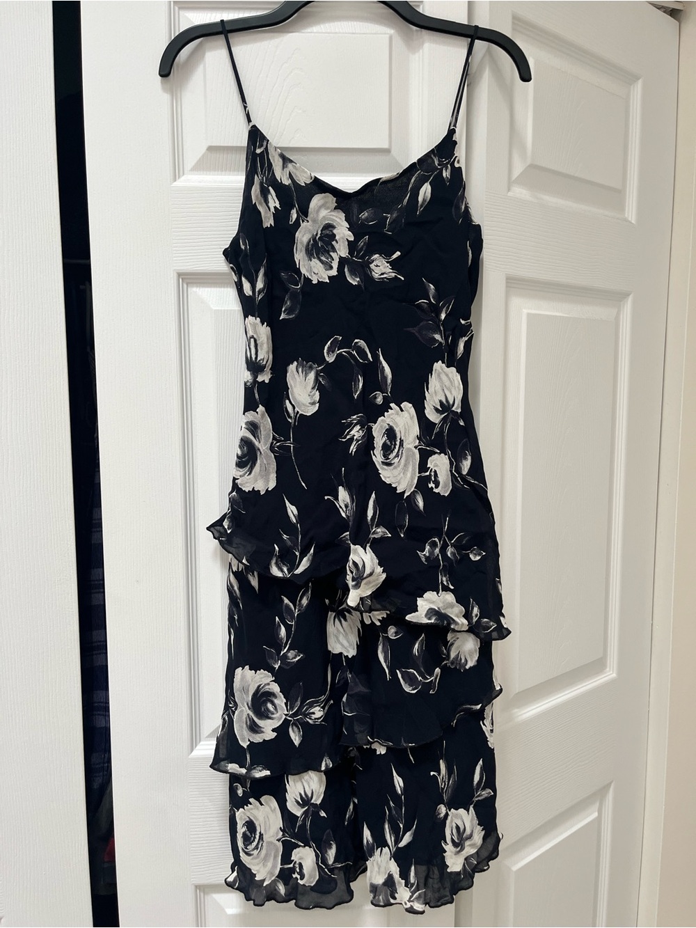Vintage Lily Navy & White Rose Print Tiered Ruffle Midi Dress S